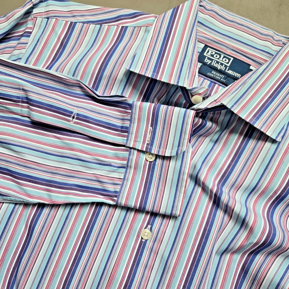 Polo Ralph Lauren Shirt Men 16 32/33 Stripe Cotton Long Sleeve Custom fit Regent